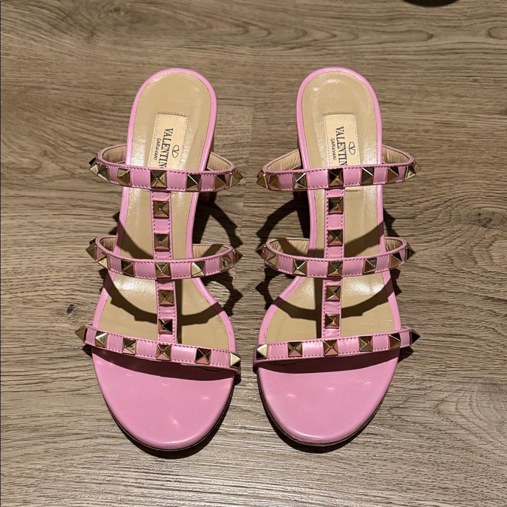 Valentino Garavani Pink Rockstud Multi-Strap Slide Sandals